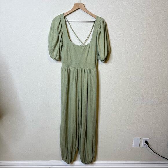 Free People Knit Jumpsuit Romper Onesie Green Aloe Wash Womens Size L - Picture 2 of 8